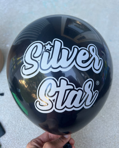 Silver Star AKA Balloons (Set of 10) Black Balloon w/ Silver Script