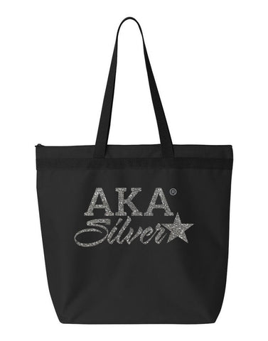 Silver Star Sparkle Large Zippered Tote Bag