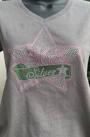 Blinged Out Silver Star Gry Vneck