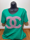 3D Pink Pearl Chanel Inspired Vneck Shirt