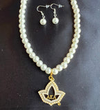 Gold AKA Pearl/Rhinestone Ivy Charm Pearl NECKLACE w/ Earrings