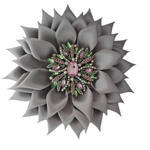 NEW Silver Rhinestone SATIN FLOWER Brooch - Limit One Per Order