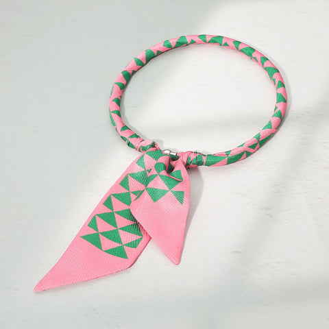 Geometric Printed Bow Knot Fabric Scarf Magnetic Necklace
