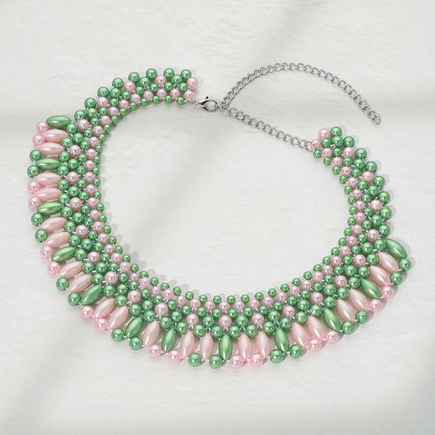 Pearl Beaded Layered Collar Choker Necklace