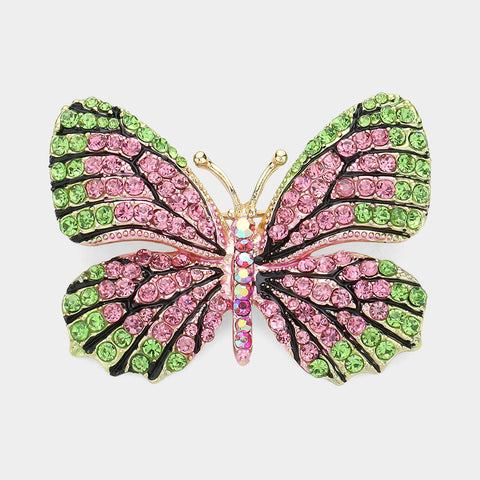 Pink & Grn Butterfly Brooch