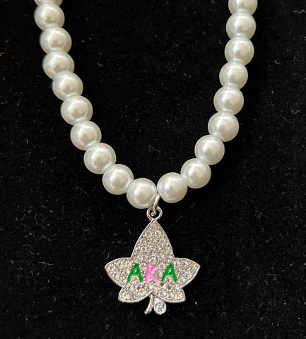 AKA Rhinestone Ivy Pearl NECKLACE w/ Earrings