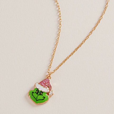 Pink & Grn Grinch Pendant Necklace