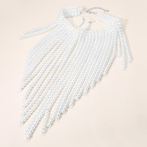 Bib Pearl Necklace  - White