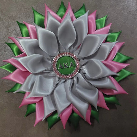Silver Multi Color AKA Satin Flower Brooch