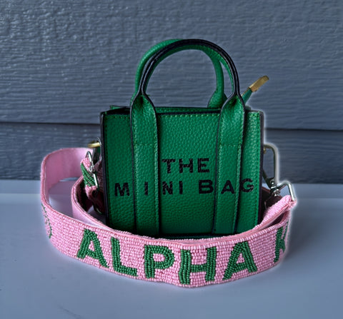 AKA Beaded Purse Strap w/ Mini Green Purse - Pink