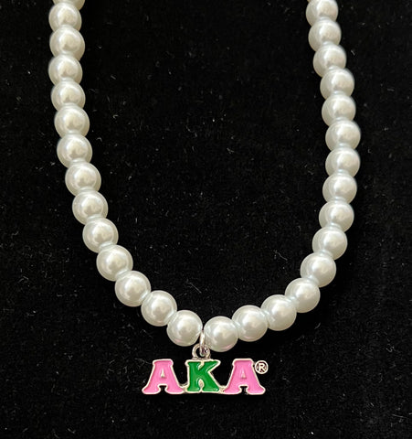 AKA Letters Pearl NECKLACE w/ Earrings - Horizontal