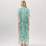 Leopard Print Long Kimono Poncho- Pink & Green