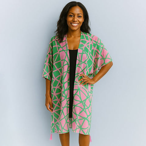 Pink & Green Geometric Kimono - Limit 1 per order