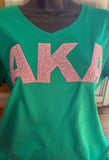 Pink & Green Pearl AKA Vneck Tshirt - Limit 1 Per Order