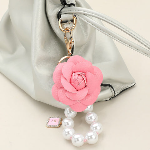 Leather Rose Pearl Keychain / Bag Charm