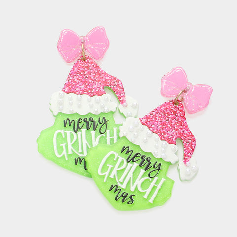 Pink & Green Grinch Earrings #1