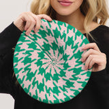 Houndstooth Knit Beret- Pink & Green