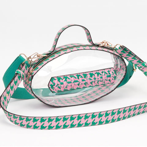 Houndstooth Football Shaped Transparent Crossbody Bag
