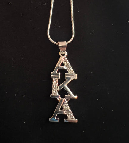 AKA w/ Rhinestones (Vertical) Pendant Necklace