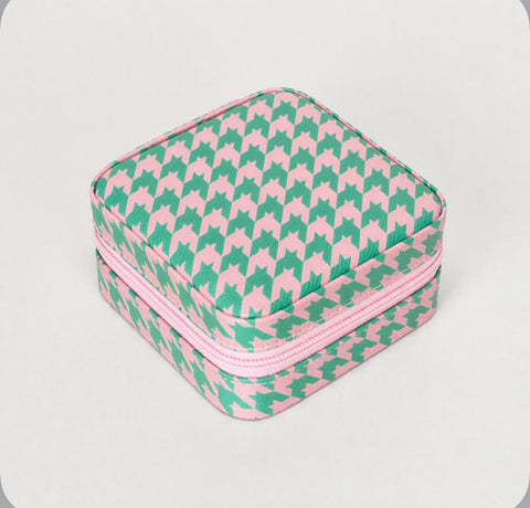 Faux Leather Houndstooth Square Portable Jewelry Box