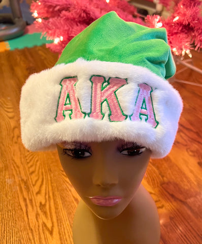 AKA Satin Lined Santa Hat - GREEN