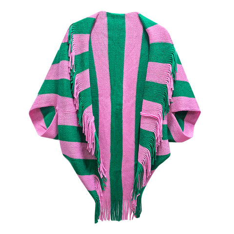 Striped Fringe Shawl Wrap - Limit 1 per order