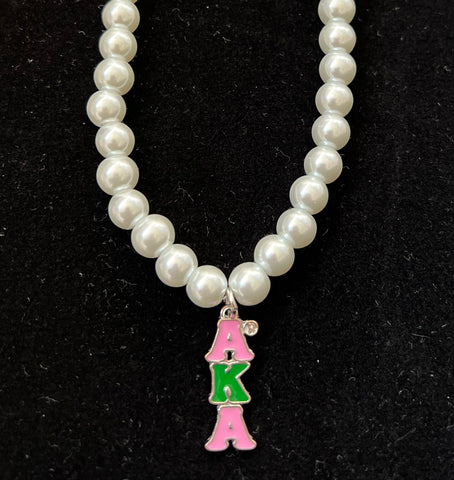 AKA Letters Pearl NECKLACE w/ Earrings - Vertical