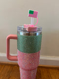 5 Pack Pink&Green Flag Straw Covers - Max 10 Per Order