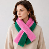 Two Tone Plush Fur Pull Through Winter Scarf