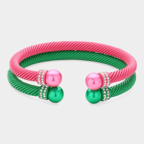 2 PCS Pearl Tip Bracelets - Pink & Grn