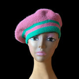 Premium Pink & Green Stretch Beret (Tam)