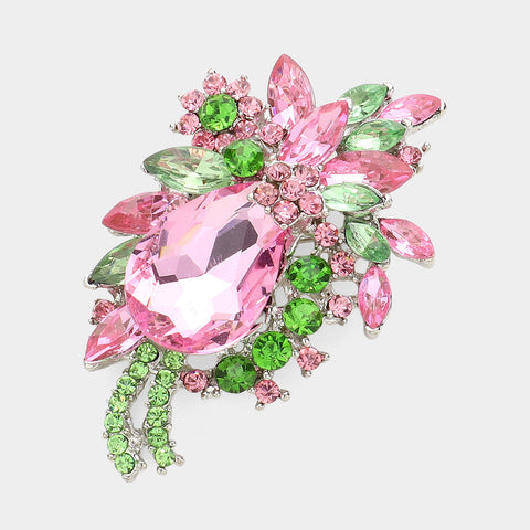 Crystal Teardrop Flower Brooch