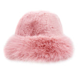 Fur Russian Style Plush Bucket Hat - Pink