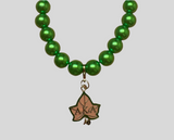 Delicate Pink Ivy on Green Pearl Bracelet