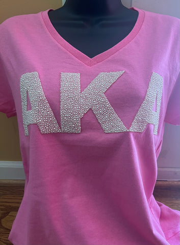 Pearl AKA Short Slv Pink Vneck Tshirt