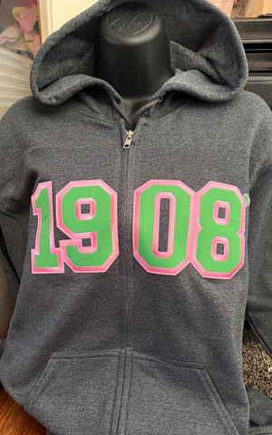 1908 Hoodie Zipper Sweatshirt- Gray