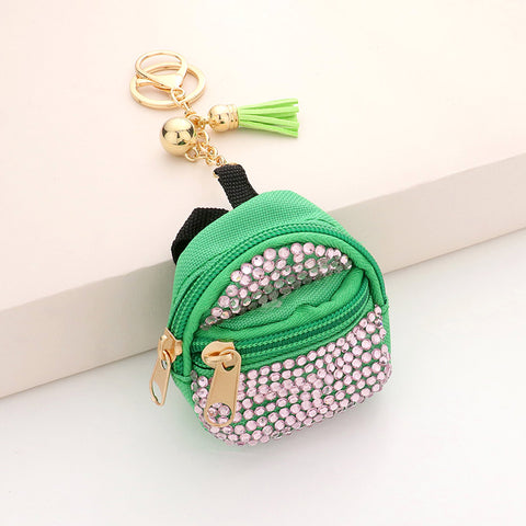 Rhinestone Pink & Green Change Purse/Purse Candy/Key Chain