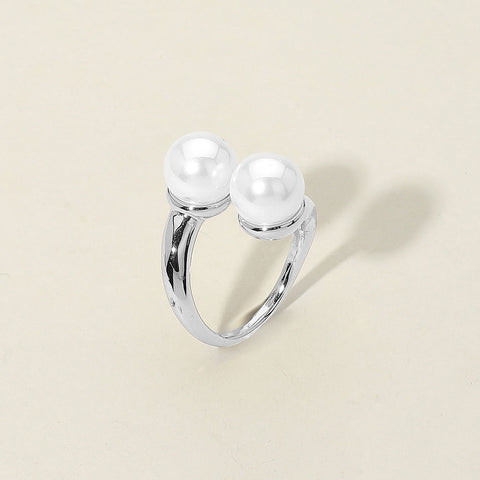 Stainless Steel Pearl Tip Adjustable Ring