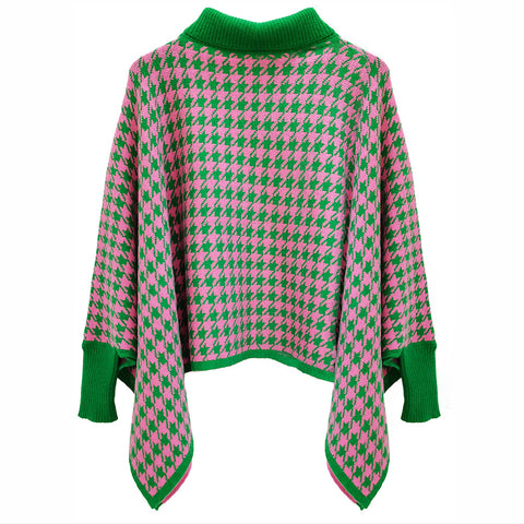 Houndstooth Knit Poncho - Limit 1 Per Order