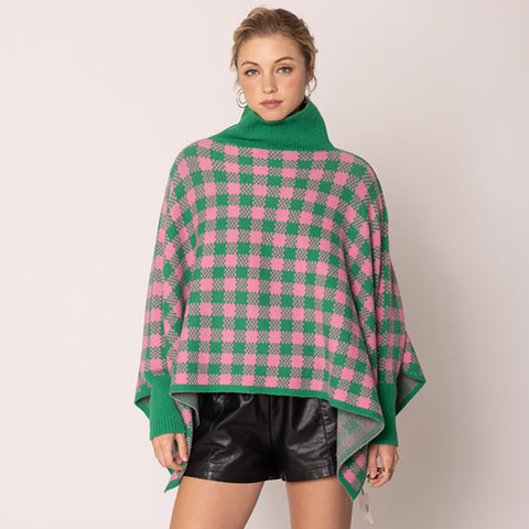 Checkered KNIT PONCHO - Limit 1 Per Order