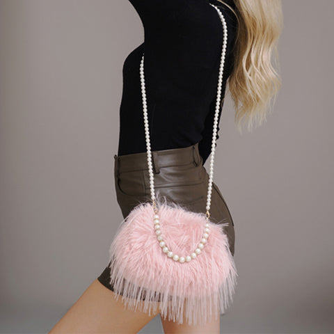 Pink Fur Pearl Purse