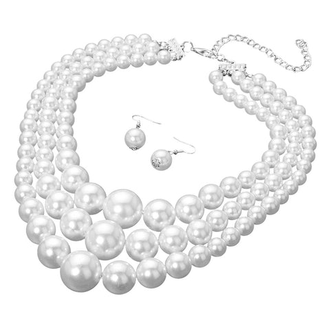 Bold Chunky Pearl Triple Strand Necklace
