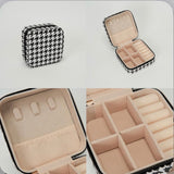 Faux Leather Houndstooth Square Portable Jewelry Box