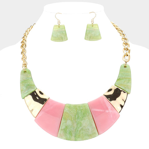 Pink & Green Resin Hinged Necklace