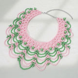Elegant Pearl Beaded Bib Statement Choker Necklace