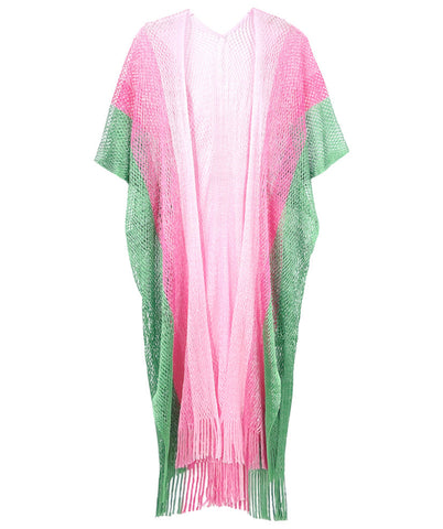 Two Tone Lurex Kimono Poncho Fringe Style