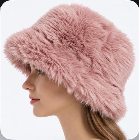 Plush Furry Bucket Hat - Pink