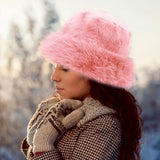Fur Russian Style Plush Bucket Hat - Pink