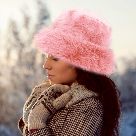 Fur Russian Style Plush Bucket Hat - Pink