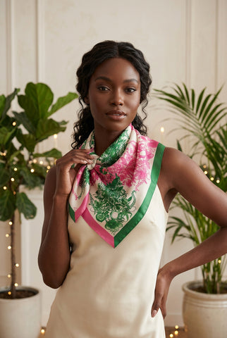 Abstract Botanical Floral Pattern Print Square Scarf
